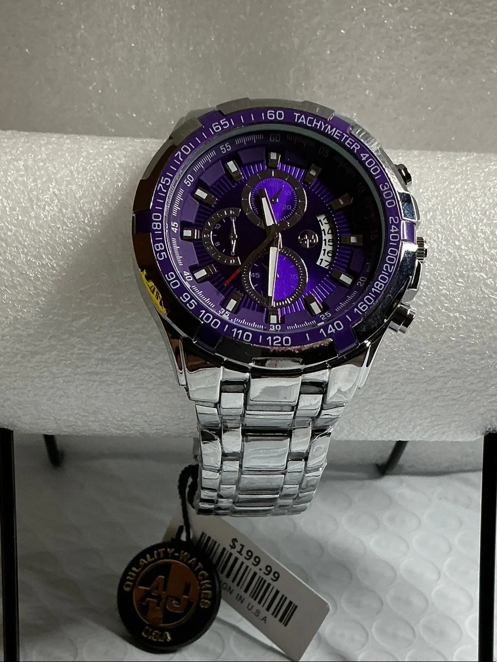 AJ's Men's Stainless Steel Watch - Purple Dial 48mm
